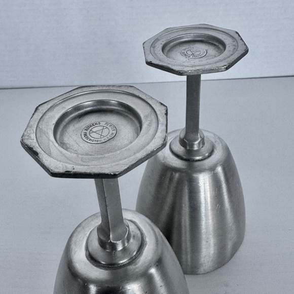 Vintage Aitkens Pewter Wine Glasses Goblets 2 Octagon Bases Matte Artisan Rustic - Picture 11 of 14